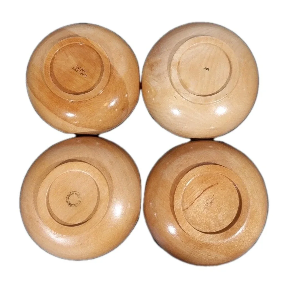 Vtg 4 Pc Mid Century Japanese Turned Wood Salad Bowl Set